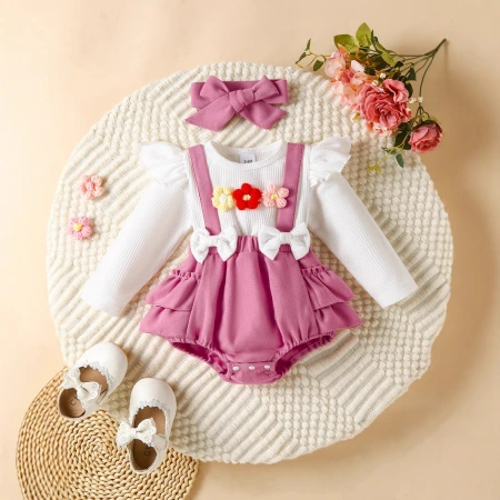 A two-piece set of foreign trade girls' headscarf and top, sweet and cute three-dimensional flower bow strap A two-piece set of foreign trade girls' headscarf and top, sweet and cute three-dimensional flower bow strap